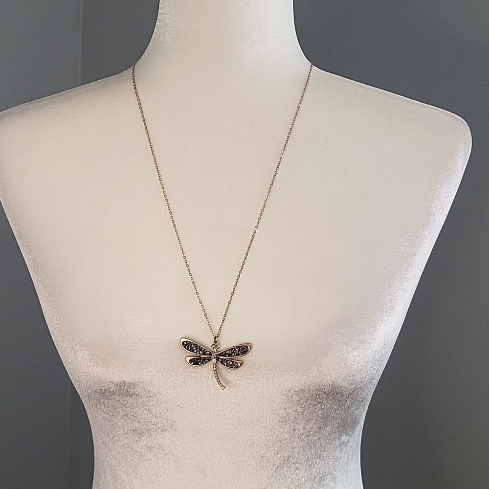 27" Long Goldtone Firefly and Stone Necklace - Picture 3 of 7
